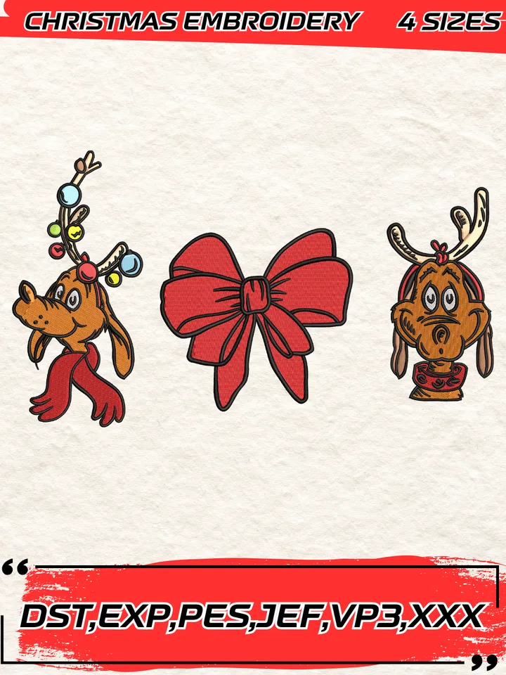 Grinchmas Dog Coquette Bow Christmas Embroidery Design,Christmas Embroidery Design,4 Sizes,Digital Download