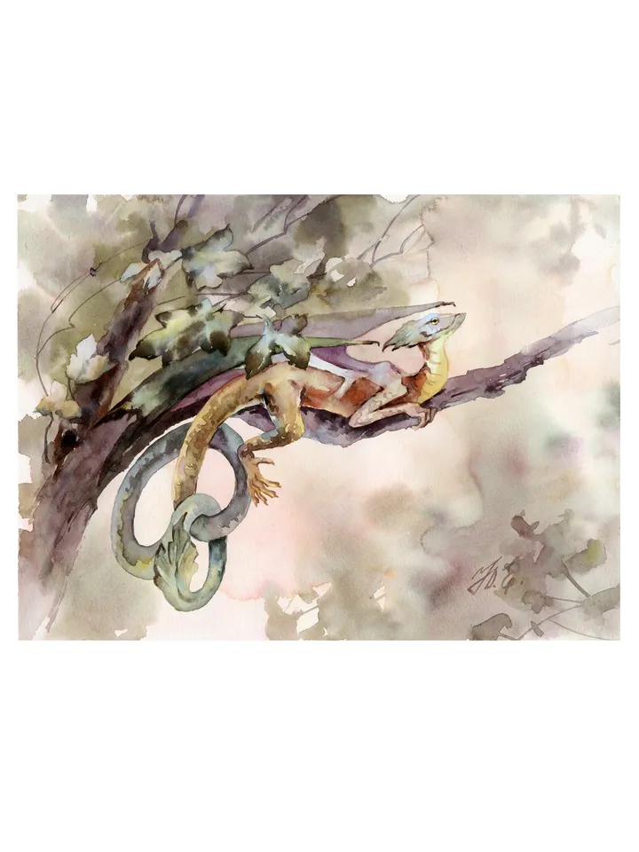 Original fantasy art Dragon painting Guardian of the Silver Poplar by Yulia Evsyukova