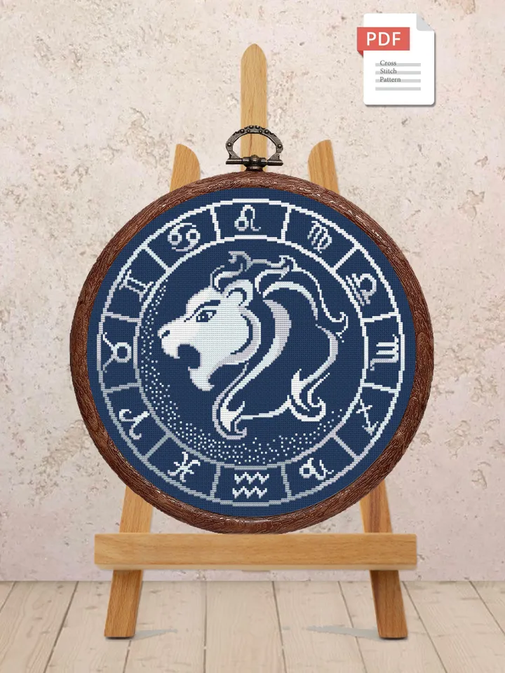 Leo Silver Cross Stitch Pattern, Zodiac Cross Stitch, Astrology Cross Stitch, Leo Pattern, Zodiac Sign Cross Stitch, Cancer #zdc018