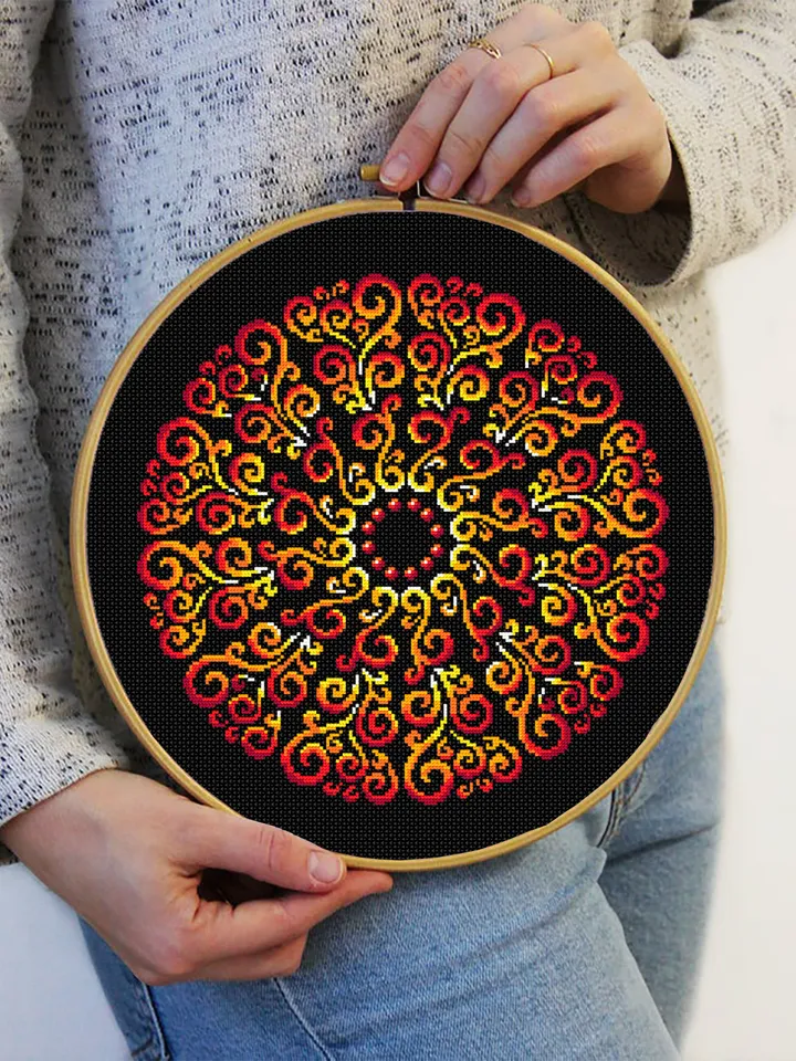 Colorful mandala cross stitch pattern PDF download Mandala ornament for hand embroidery PDF, Modern beginner stitch, DIY Home decor #M221