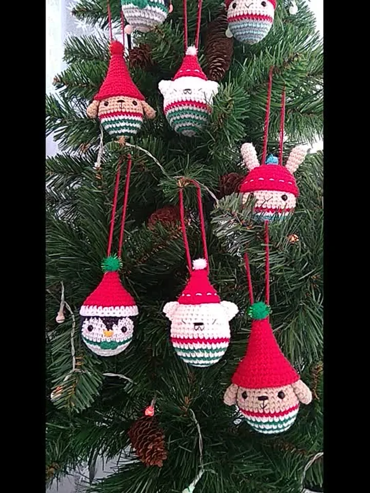 Crochet Pattern Christmas Ornament amigurumi set 4 in 1 Cat. Dog. Bunny. Penguin. PDF Instant Download