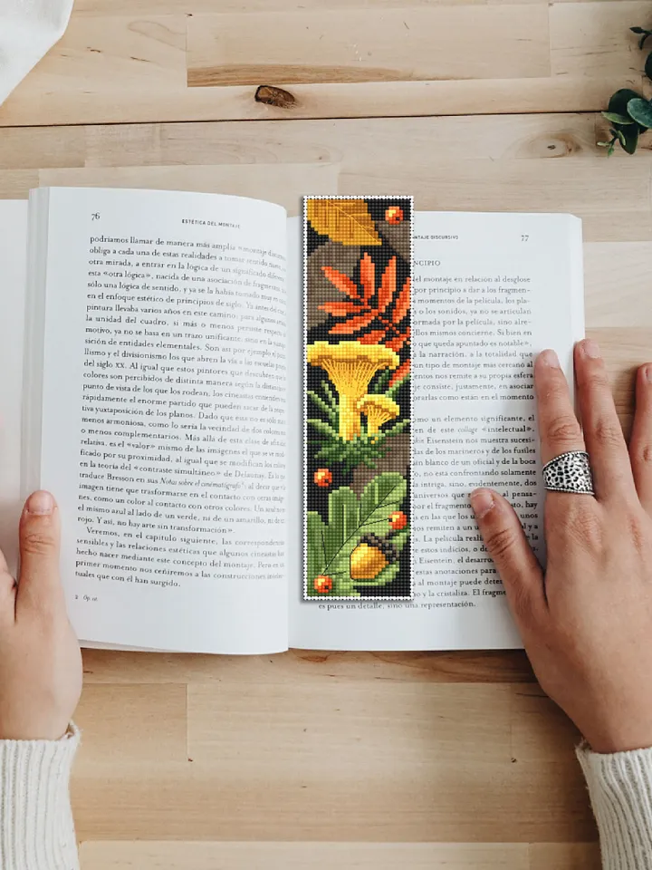 Mushroom bookmark cross stitch pattern PDF download Chanterelle mushroom cross stitch chart, Digital bookmark pattern, Fall embroidery #B162