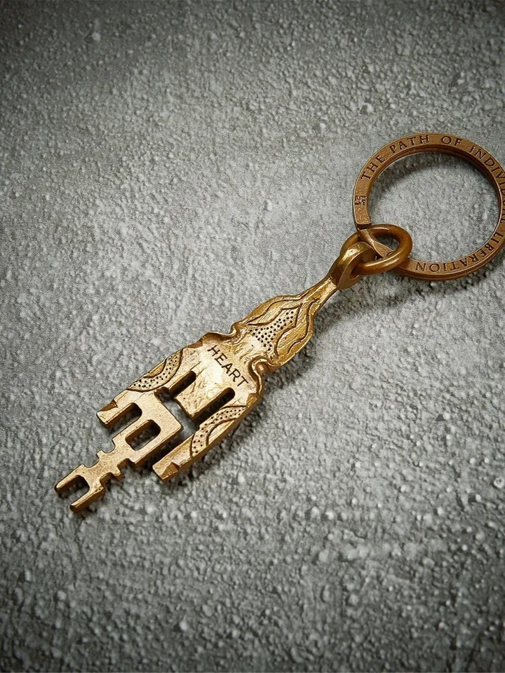 Gandhanra Antique Tibetan Amulet Keychain,The Key of Heart, Trantic Buddhism Dharma, Himalayan Style Pendant,Made of Pure Brass
