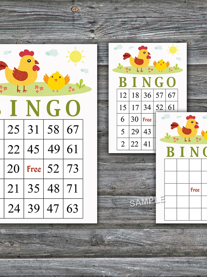 Chicken bingo cards,Farm bingo game,Chicken printable bingo cards,60 Bingo Cards,INSTANT DOWNLOAD--348