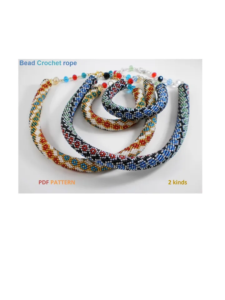 Bead Crochet Necklace Bracelet pattern,Rope bead crochet, pattern seed beads, DIY, bead jewelery, Instant Download, PDF fail