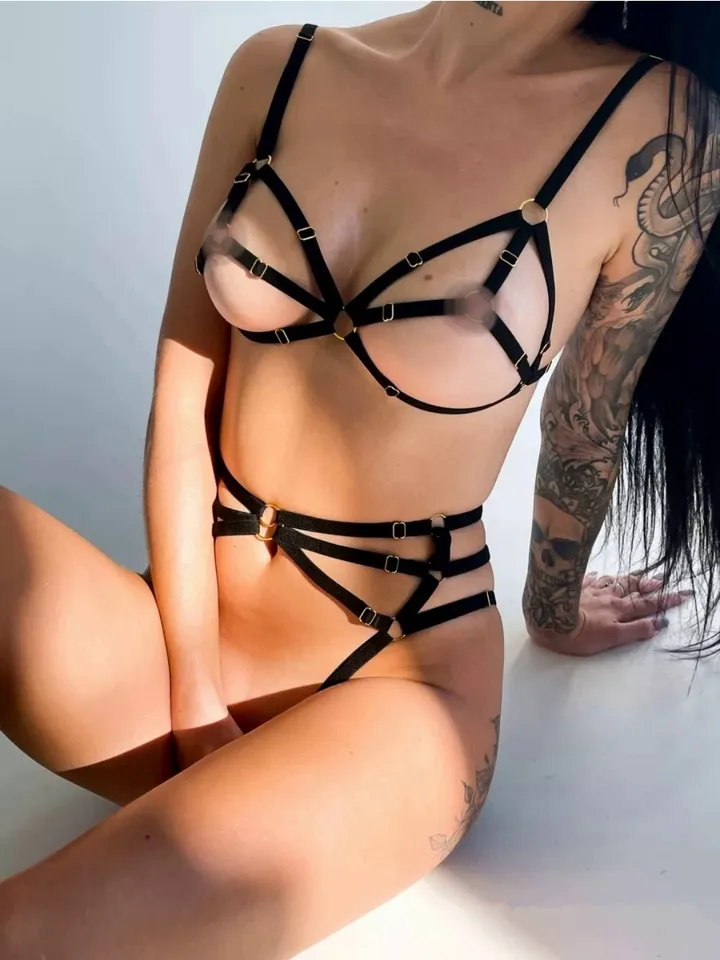 Erotic lingerie set - Crotchles panties - Harness lingerie - Sexy set - Strappy lingerie