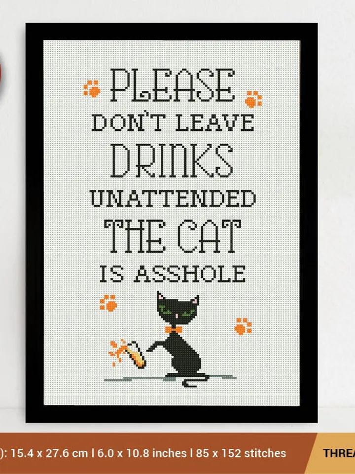 Funny Black Cat Cross stitch pattern Animal Joke Humor Embroidery Pattern | Instant Download | Cross Stitch Patterns | Embroidery Designs