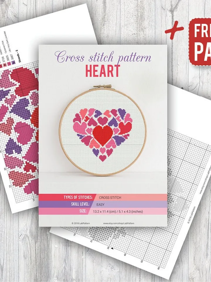 Heart Cross stitch pattern Love Red Ornament Valentine’s Day Cross stitch pattern PDF Format Instant Download Home decor Modern