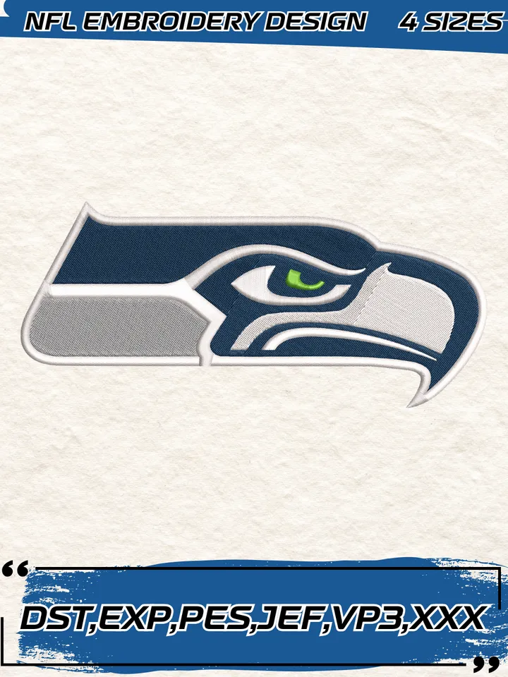 Seattle Seahawks Embroidery Design,NFL Logo Embroidery Design,Machine Embroidery Design File,4 Sizes, Digital Download