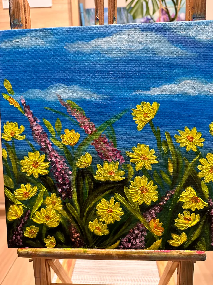 Oil Painting of Daisies Spring Plants Flowers Blooming Meadow Wall Decor Nature Floral Art Canvas on Cardboard 12x12 inches 30x30 cm Gift for Her