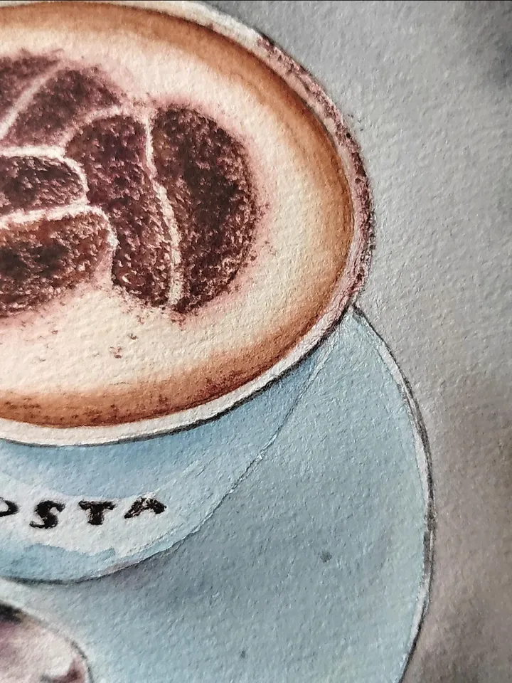 Cappuccino Cup Painting Original Watercolor Art Coffee Cup in Watercolor 8.27x11.69 in by Art Café