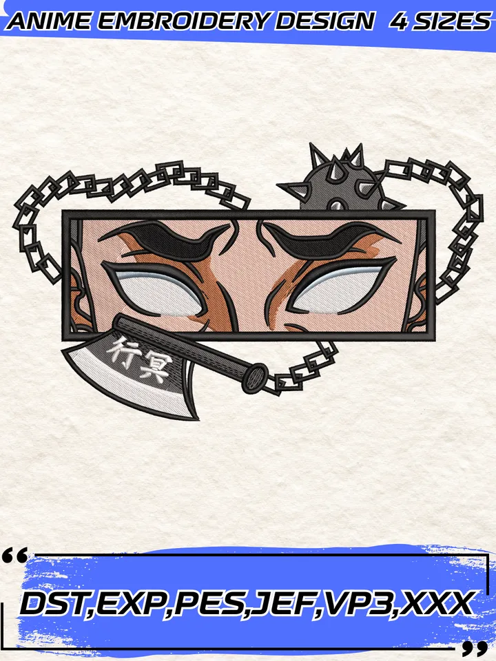 Gyomei Himejima Embroidery Design,Anime Demon Slayer Embroidery Design,4 Sizes,Digital Download