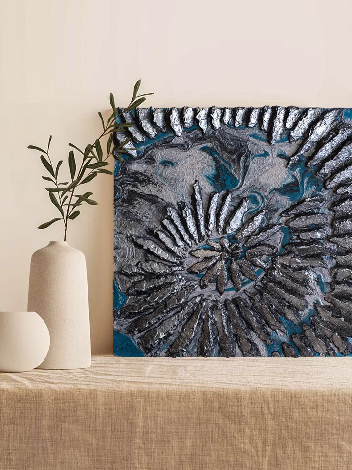 Waterscape wall art | Modern Abstract Sea Dragon Painting | 3D Effect Acrylic Art on MDF Board | Handmade Artwork | Blue Square painting