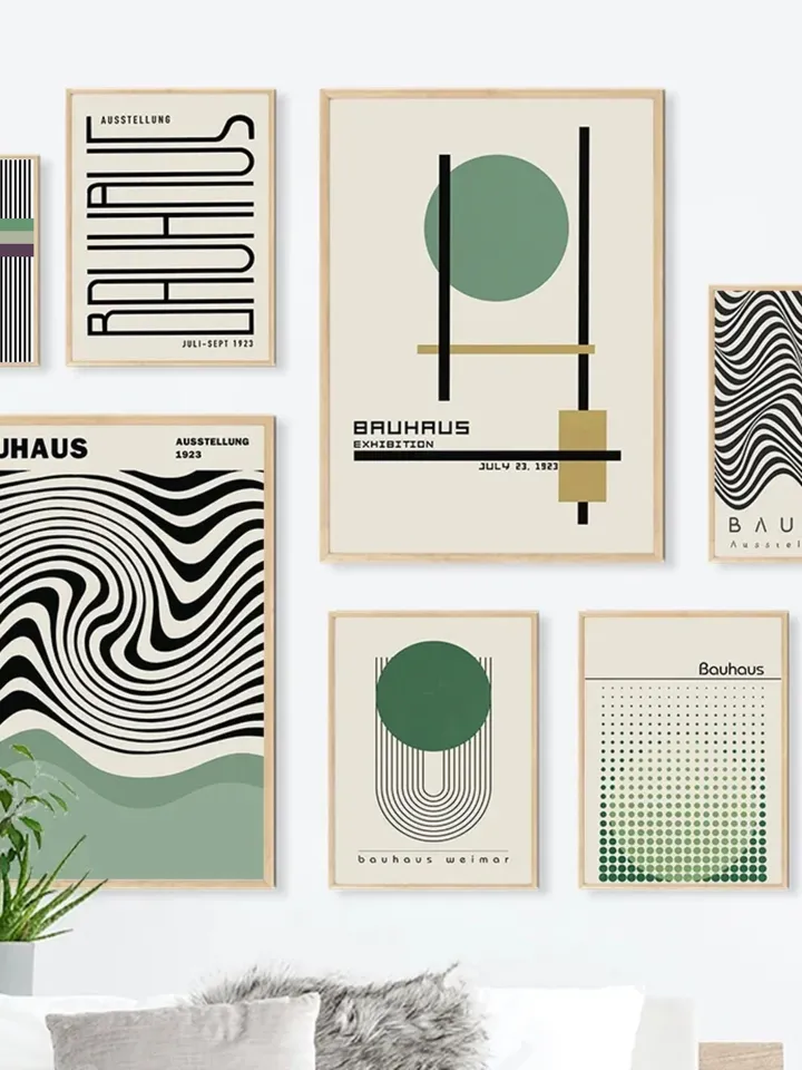 Bauhaus poster set of 18, premium printable, wall art prints, mid century modern, minimalist abstract geometric bundle, digital download art