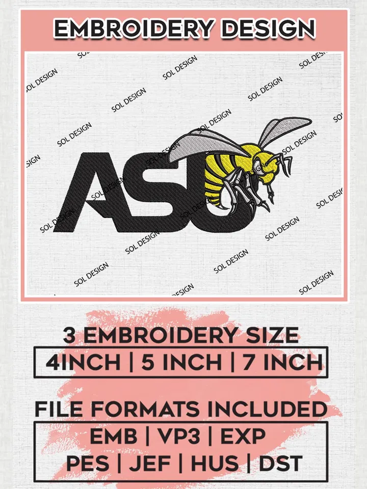 NCAA ASU Hornets Team Logo Machine Embroidery Design, NCAA Alabama State Hornets Team Design Design files, NCAA Team Embroidery Designs, NCAA Machine Embroidery Designs, Digital Download
