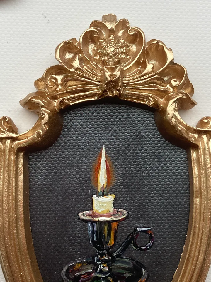 Candle Oil Painting Original In Vintage Style Frame Small Framed Still Life Art