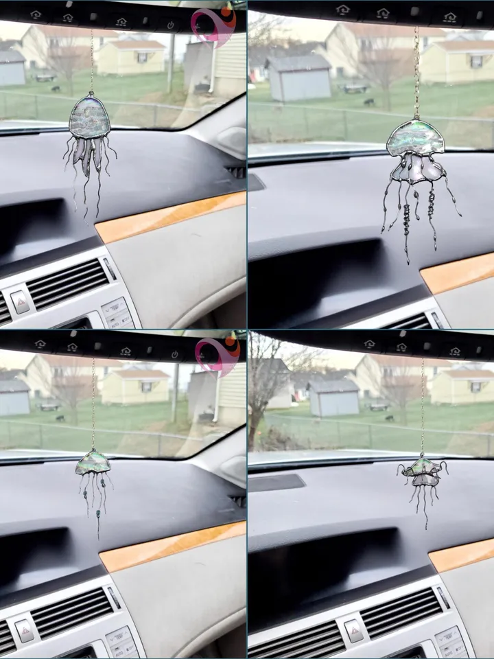 Mini Stained Glass Jellyfish Car Charm Suncatcher for Rear View Mirror Cute Car Accessories for Ocean Lover Gift under 20 Jellyfish Pendant