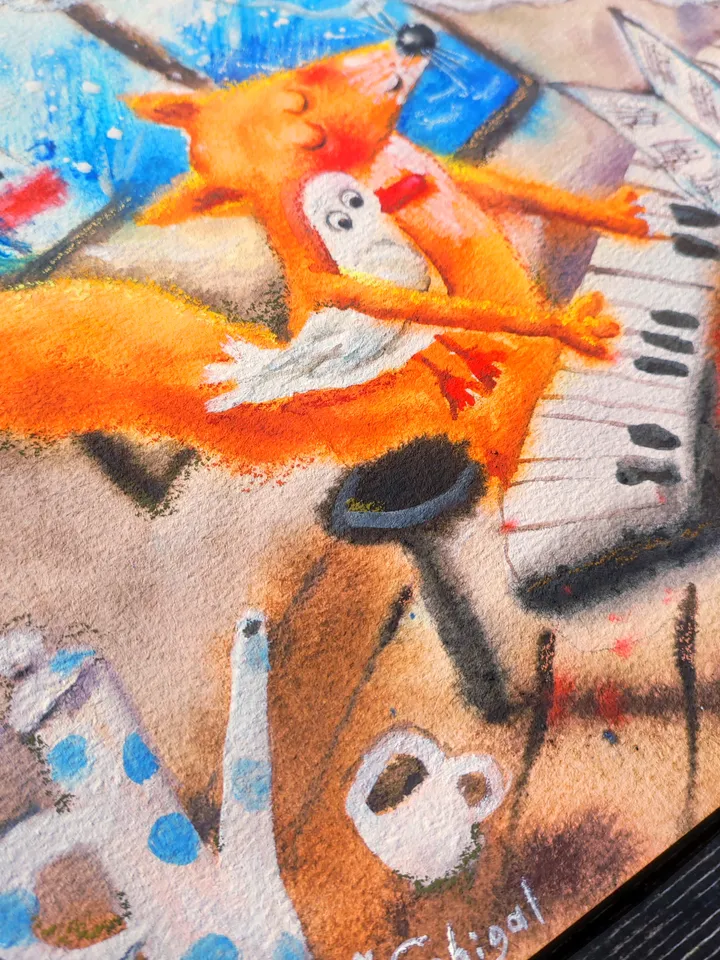 27x27cm Artwork by Julia Schigal "This Song İs For You" - watercolor, gouache, pastel