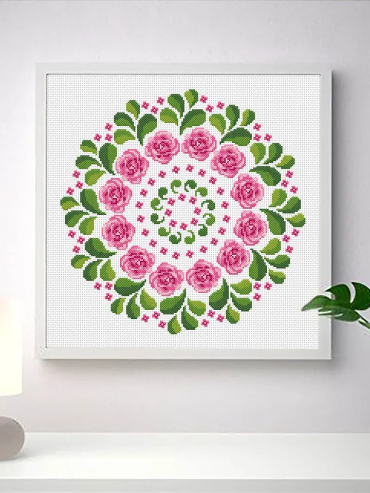 Flower mandala cross stitch pattern download PDF Easy mandala pattern digital PDF Rose cross stitch Floral ornament cross stitch chart #M1