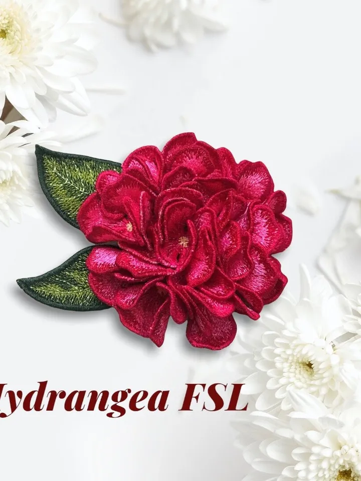 Hydrangea flower FSL machine embroidery design Digital embroidery pattern Free standing lace flower file 3D embroidery Hydrangea 3D