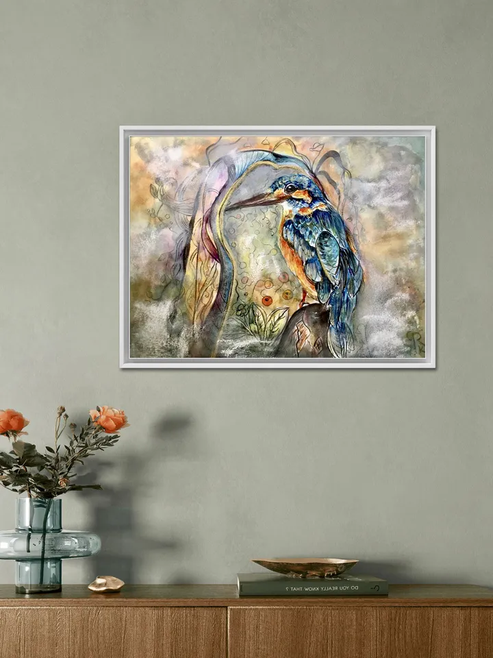 Kingfisher bird original watercolour mix media painting on watercolour paper,birds painting original wall art,interier decoration,gift.