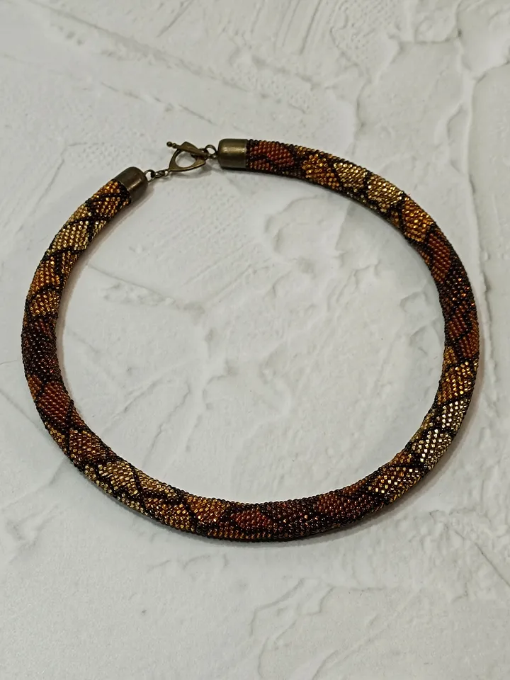 Golden Brown Beaded Bib Statement Necklace, Elegant Handmade Choker for Woman, Festive Original jewelry