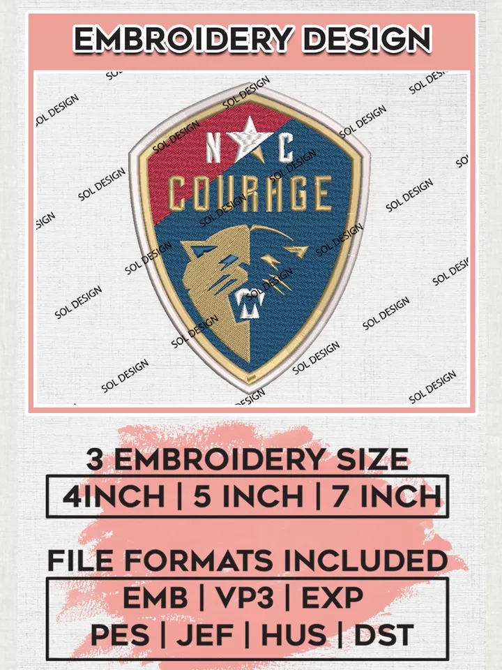 NWSL North Carolina Courage Logo Embroidery Designs, NWSL North Carolina Courage Machine Embroidery Design, Football Team Logo Embroidery Files, NWSL Team, 3 sizes, Machine embroidery Files, Digital Download