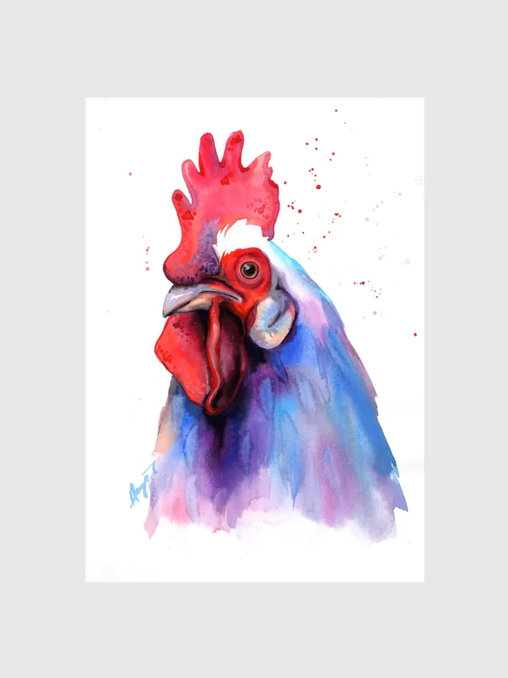 Rooster Original watercolor, farm bird painting, wall decor, 8x11 in handmade birds art by Anne Gorywine