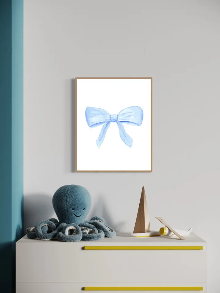 Blue Bow Watercolor Painting Art Print, Hamptons Style Decor, Baby Boy Nursery, Boys Room Ideas, Cute Bow Wall Art Print, Little Boy Gift