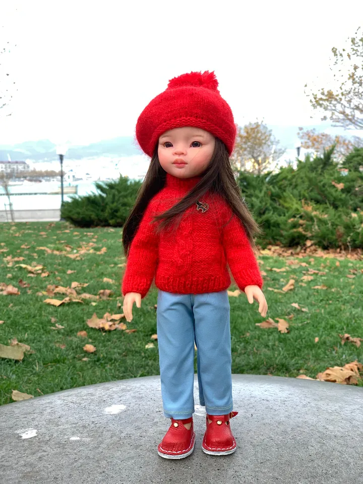 Sweater & Beret for Paola Reina KNIT PATTERN and Tutorial Christmas for Boneka 12-13 inch doll, Ruby Red Siblies, Les Cheries 32 cm PDF, eng