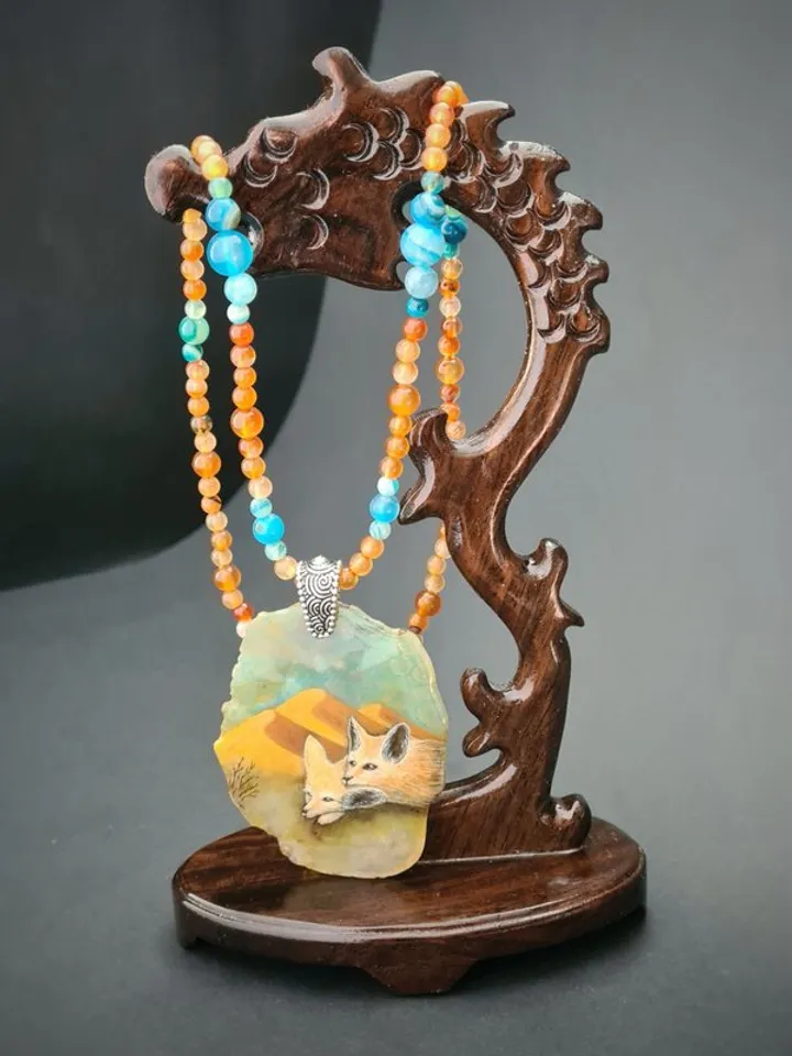 Desert fox fenech necklace with big ears Hand painted jewelry miniature painting