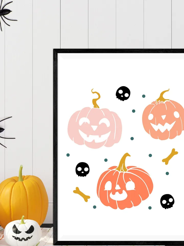 Halloween Wall Art, Pumpkin Decor, Trick or Treat Wall Art, Set Of 2, Printable Halloween Pumpkin Wall Print Wall Decor, Spooky Home Decor