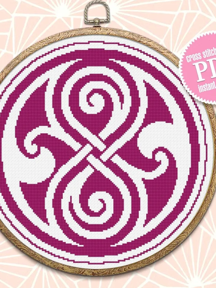 Celtic ornament cross stitch pattern download PDF, Monochrome mandala cross stitch chart, Celtic hourglass cross stitch, DIY Home decor #M21