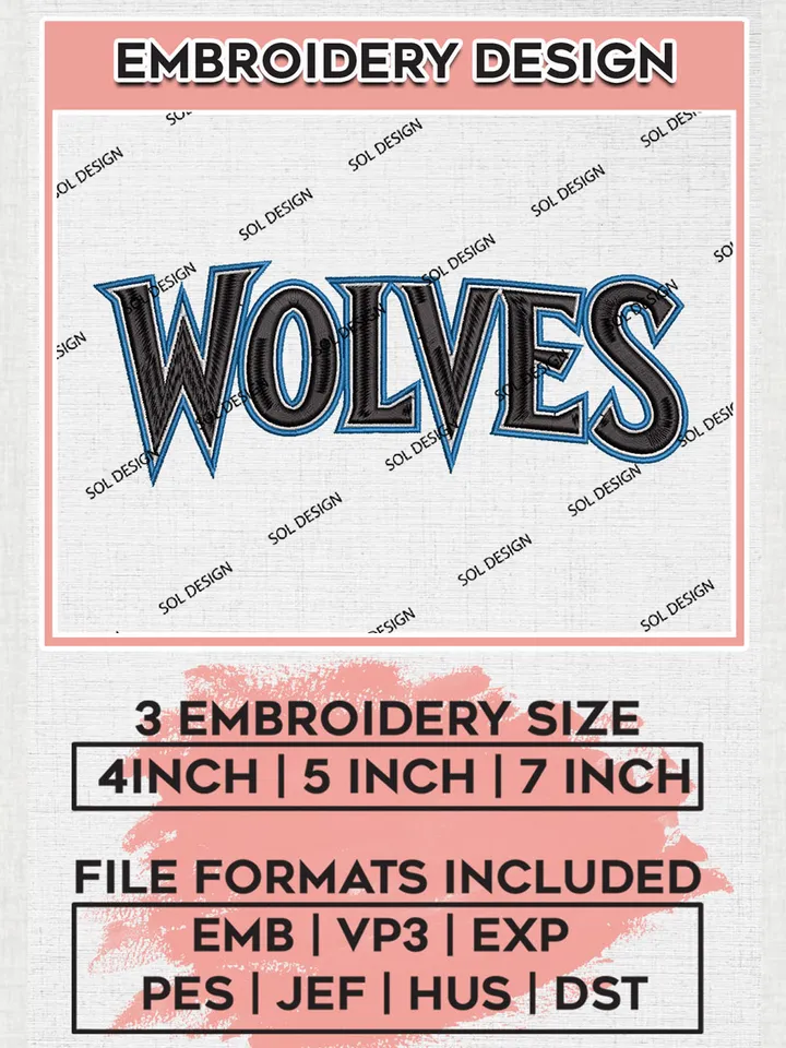 Minnesota Timberwolves Wordmark Logo Embroidery Designs, NBA Logo Embroidery Files, NBA Timberwolves, Machine Embroidery Pattern, Digital Download