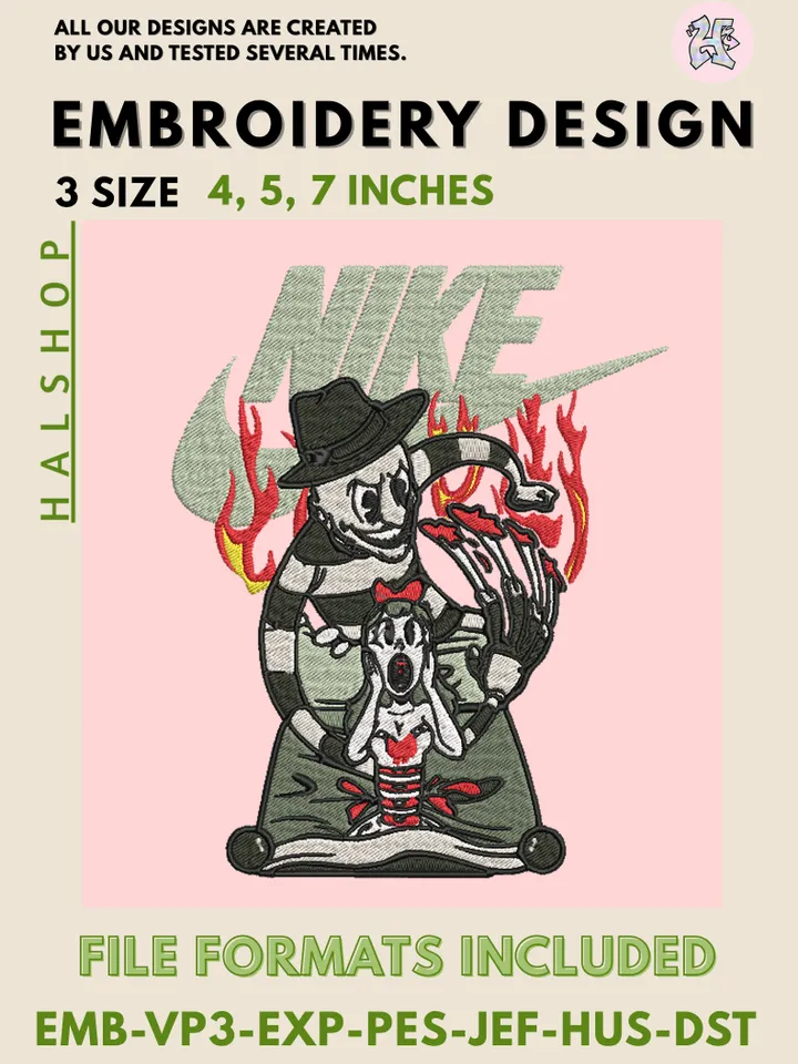 Freddy Krueger x Nike Machine Embroidery Design – Horror Movie Digital Embroidery File 🔪