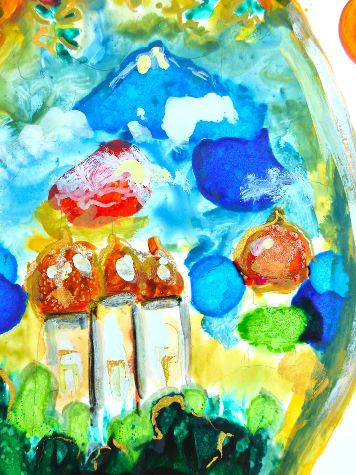 Russian dolls Poster, colourful poster made from my original mix media painting on yupo paper,dolls painting wall decoration
