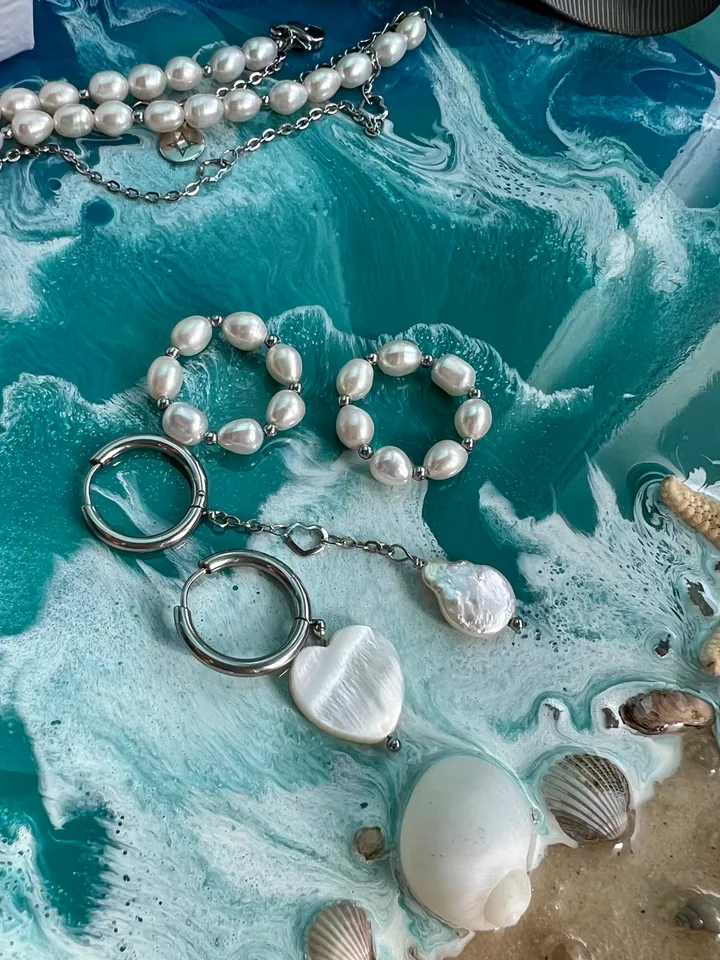 Pearl Set Choker and Earrings Pendants ICY HEART