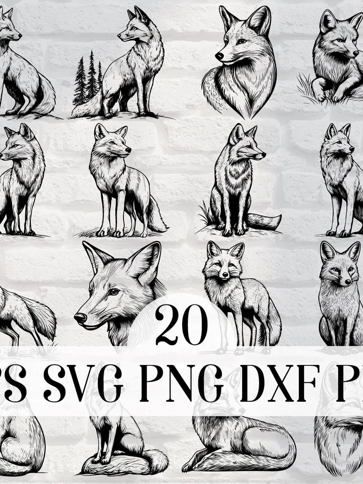 Vector 20 Fox Design Bundle forest Fox PNG for Sublimation Fox SVG file for cricut, Wild Fox Laser Cut file for engraving, Prints wall art
