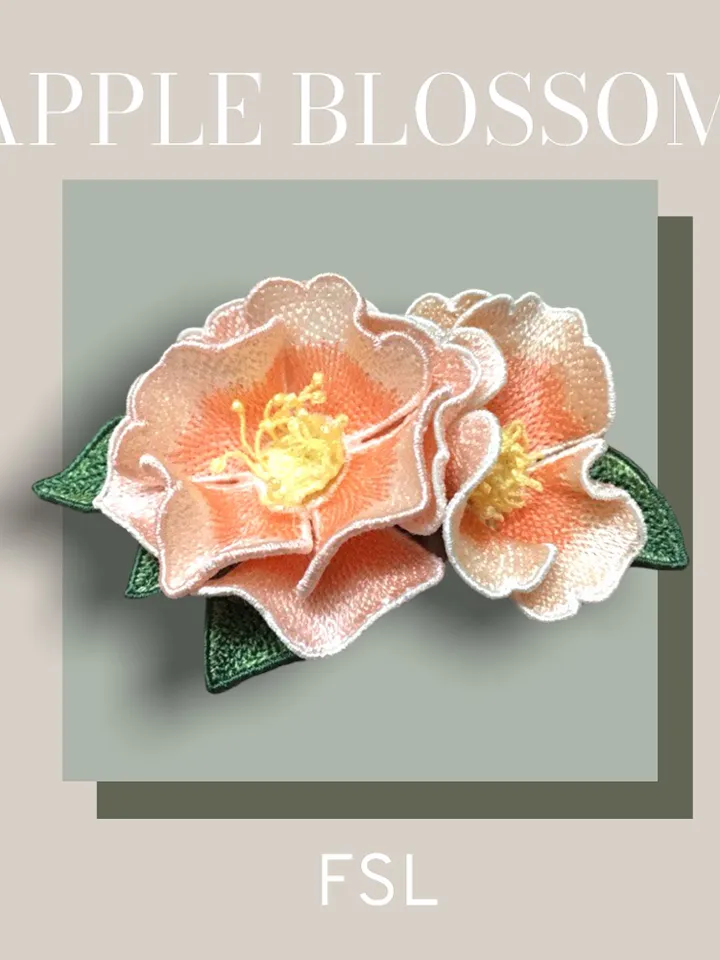Apple blossom brooch machine embroidery designs Free standing lace embroidery pattern 3D flower embroidery motif FlowerFSL embroidery brooch