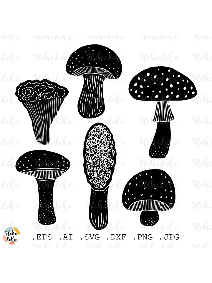 Mushrooms Svg, Mushrooms Linocut, Mushrooms Scandi, Mushrooms Cricut, Mushrooms Stencil, Mushrooms Template Dxf, Mushrooms Clipart Png