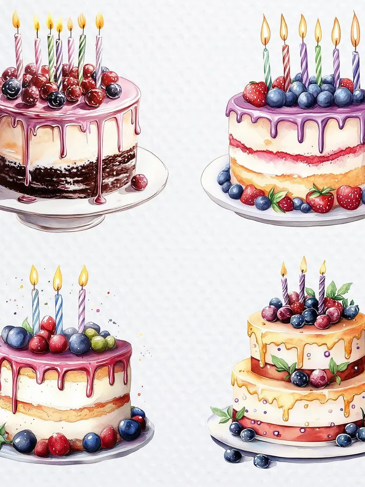 10 Birthday cake PNG Bundle, Printable Watercolor sublimation, High Quality, Digital download, High resolution, Paper crafts, junk journals