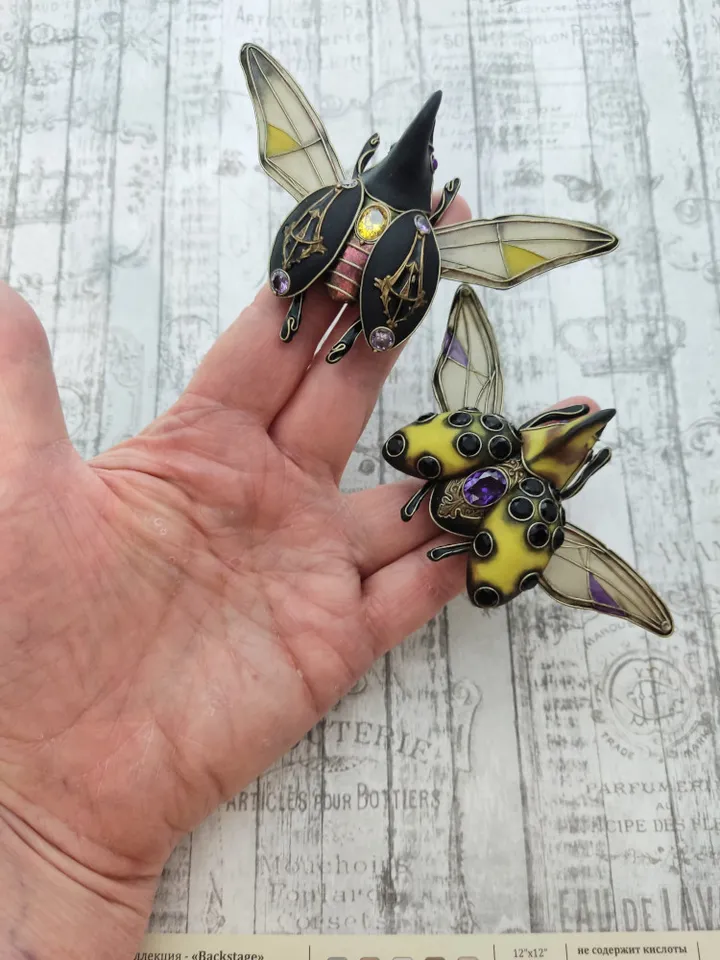 Yellow Hercules Beetle Brooch, Hercules Beetle Figurine, Sculpture Art