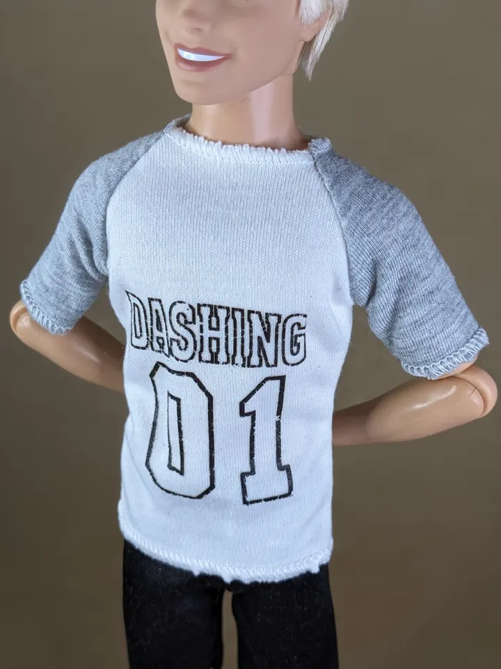 White & gray printed T-shirt for 12-inch fashion male dolls
