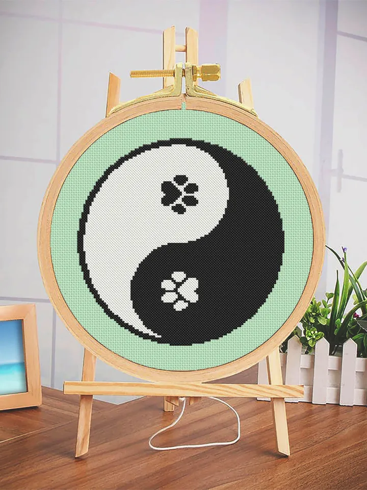 Yin Yang cross stitch pattern download PDF Ying yang mandala pattern digital Cat paw beginner stitch Chinese embroidery Cat lover gift #M90