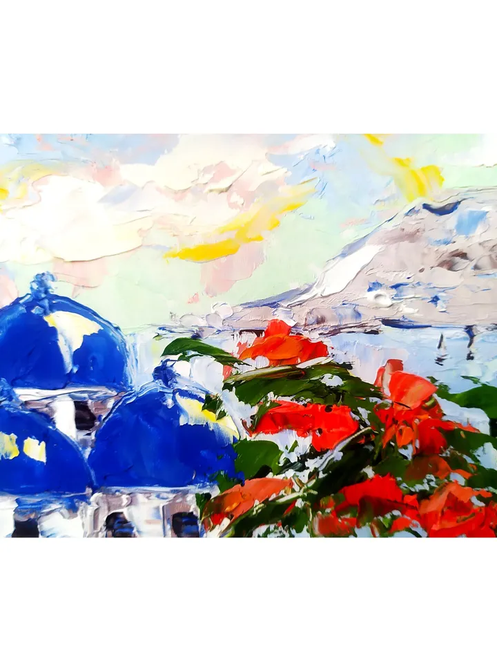 Greece Painting Santorini Oil Painting Original Art Impasto Landscape Greece Wall Art by ArtProkopaloSv