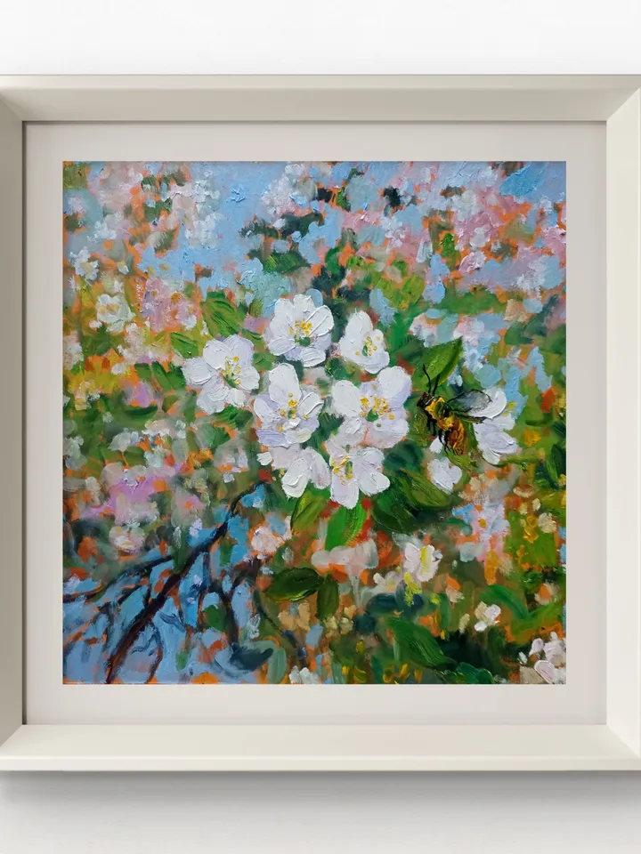 Oil painting "Spring in my garden"Cherry flowers Author's original Personalized Gifts Unique home decor Personalized home decor Custom decor