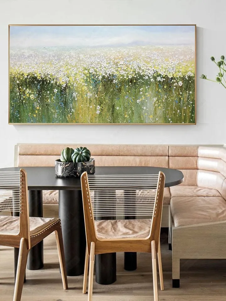 Original Oil painting,Wall Art,Abstract Wall Décor,Wild Flower oil painting,Yellow Green oil painting, Home decor,Bedroom decor,spring decor
