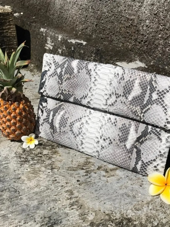 Genuine Python Skin Gray Envelope Clutch | Python Skin Bags |Exotic Leather Bags | Macbook air case | Leather Laptop Case | Folded Clutch