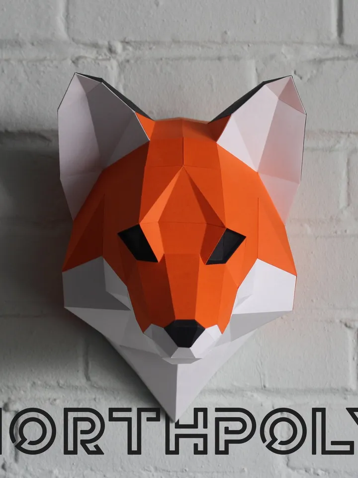 Fox Head Papercraft, Digital Template, PDF Download, Gurko, Trophy, 3D Low Poly, Pepakura, DIY Origami, Paper Decor, DIY Gift