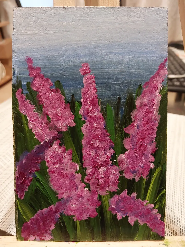 Oil Painting Meadow Flowers Herbs Flowers Nature Plants Wall Decor Miniature Gift for Her Cardboard 6 x 4 inches 15 x 10 cm